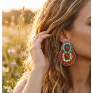 Kay Lee Boho Glass Beaded Earrings New